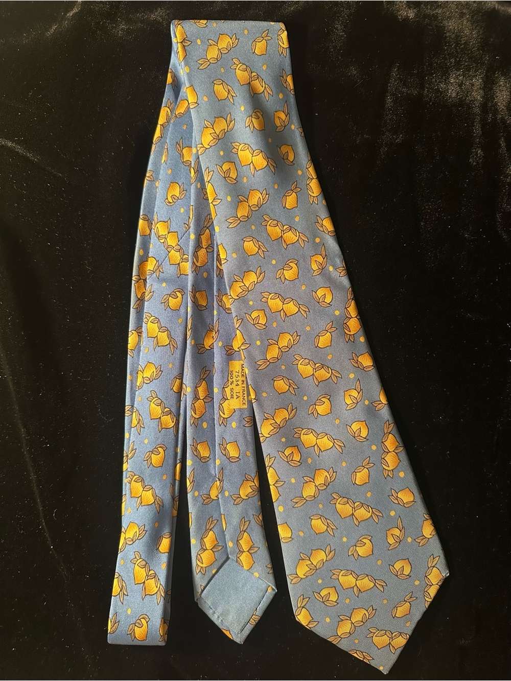 Hermes Light Blue Tie with Yellow Floral Motif